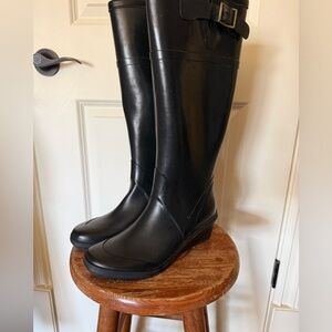 KORS Michael Kors Tall Black Rain Boots with Buckle